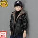 G.duck小黃鴨2-15歲男童皮衣2026年新款冬季加絨加厚外套中大童保暖夾克 黑色加棉款 130 cm 【加厚款 升級毛領(lǐng)】