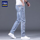 MBA牛仔褲男春夏季新款修身直筒韓版高端彈力淺色休閑男士長(cháng)褲子 7692淺藍 34 碼