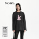 MO&Co.長(cháng)袖T恤趣味暈染卡通印花寬松圓領(lǐng)百搭摩安珂 鋼灰色 S /160