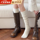 JIOESC襪子女日系復古可愛(ài)少女風(fēng)配靴子鏤空保暖靴襪中筒襪堆堆襪小腿襪 米白色 1雙 均碼 【80-120斤】