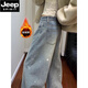 JEEP SPIRIT滿(mǎn)天星燙鉆重工牛仔褲女春秋設計感寬松直筒闊腿顯瘦帶鉆爆閃褲子 藍色加長(cháng)【高質(zhì)量版】 加絨 XL