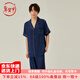 珊目爾【男士新款】重磅19姆米真絲睡衣男6A級100%桑蠶絲家居服套裝 藏藍色(短袖長(cháng)褲) 金色包邊 2XL (175)175斤以?xún)冗m合
