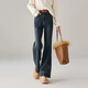 塔馳密司（touchmiss）設計感寬松冬季牛仔褲女2025爆款加厚保暖高腰喇叭褲子 藍黑色 3XL 31/XXXL