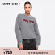 MISS SIXTY冬加絨抓毛衛衣女圓領(lǐng)重工繡花復古撞色寬松落肩袖上衣 深花灰 M