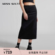 MISS SIXTY純棉牛仔半身裙女開(kāi)衩設計顯瘦百搭黑色通勤直筒長(cháng)裙 黑色 M
