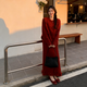 閃動(dòng)少女2025 秋冬新款紅色針織套裝 女裝圣誕新年戰袍 氣質(zhì)連衣裙兩件套 紅色套裝 S