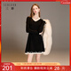 三彩2025冬季新款針織連衣裙花邊V領(lǐng)長(cháng)袖A字短裙修身氣質(zhì)M