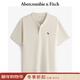 Abercrombie & Fitch經(jīng)典小麋鹿圖案男裝25夏季美式重磅寬松亨利領(lǐng)短袖T恤 奶油色 L (180/108A)尺碼偏大
