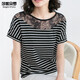 莎妮朵羅夏裝新款百搭寬松上衣蕾絲條紋短袖T恤女15061 黑色-預售3天發(fā)貨 6XL建議190-210斤穿著(zhù)