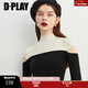 DPLAY秋季新復古法式黑白撞色半高領(lǐng)短款修身針織套頭毛衣 黑白拼色 M