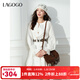 LAGOGO公主風(fēng)白色長(cháng)袖連衣裙女拉谷谷2025夏秋新款純棉蕾絲蛋糕裙 米白色 S