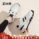 ZHR休閑鞋女時(shí)尚撞色拼接運動(dòng)鞋女輕盈厚底系帶女鞋 G662 白黑 38 