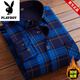 花花公子純棉長(cháng)袖襯衫男秋冬季保暖休閑襯衣男中年父親爸爸裝格子加厚 HB685 加絨 2XL 適合140斤一159斤