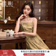 香影【天絲】新中式國風(fēng)吊帶連衣裙女2025春夏新款水墨印花無(wú)袖裙 櫻草黃 M
