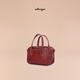 食草堂【明星同款】包包女款方糖保齡球植鞣牛皮手提單肩斜挎包輕奢禮物 mini紅色【日常逛街】