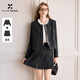 香影灰色小香風(fēng)毛呢外套套裝女2026春裝新款學(xué)院風(fēng)百褶短裙兩件套 深灰 M