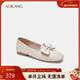 奧康（Aokang） 女鞋2025春季單鞋質(zhì)感真皮蝴蝶結兩穿時(shí)尚平底鞋門(mén)店發(fā)貨 米白色 35