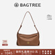 BAGTREE【明星同款】包包樹(shù)奶盒包植鞣皮單肩斜挎腋下通勤Hobo枕頭女士包 烤棕色-中號【磁吸拉鏈款】 高級小眾圣誕節禮物女
