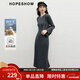 紅袖（hopeshow）高級修身顯瘦連衣裙2025冬季新款女裝豎坑條正肩圓領(lǐng)A字針織長(cháng)裙 深灰080 L