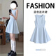 沐霓 藍色無(wú)袖連衣裙子女士 春秋a字純欲收腰顯瘦小個(gè)子海邊沙灘短裙 藍色【建議90-120斤】