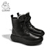 懶洋洋秋冬女靴戶(hù)外雪地靴真皮軟底英倫靴厚底皮靴防寒羊毛馬丁靴1602C 黑色 羊毛內里 36