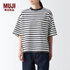 MUJI MUJI Labo 男女通用 長(cháng)絨棉天竺編織T恤 五分袖 無(wú)性別 BFB36A2S 米白色條紋 XXS-XS