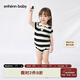 ENHENN嬰兒短袖包屁衣薄款2025夏季新生兒衣服寶寶純棉連體衣 黑白條紋 73cm