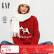 蓋璞Gap女裝2025冬季新款本命年馬年小馬提花紅色圓領(lǐng)毛針織衫829131