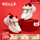百麗（Belle）花影丨童鞋兒童老爹鞋刺繡女童運動(dòng)鞋新年紅色新款中大童跑步鞋子 米/紅色 34 適合腳長(cháng)約20.7-21.3cm