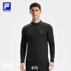 FILA 斐樂(lè )官方男子針織長(cháng)袖上衣25冬季新款健身運動(dòng)加絨長(cháng)T抓絨打底衫 深黑-BK L 175/96A/L