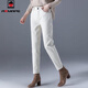 AEMAPE牛仔褲女2026春秋新款時(shí)尚米白色高腰寬松彈力蘿卜褲顯瘦洋氣百搭 米白色  29 _建議110-120斤
