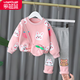 樂(lè )芭鼠童裝女寶寶衛衣套裝加絨秋冬裝新款洋氣運動(dòng)兒童套裝加厚卡通可愛(ài)幼童女小童衣服1-2-3-5歲 粉紅色（加絨加厚） 110碼建議3-4歲(身高100-110cm)