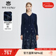 MY TENO馬天奴專(zhuān)柜正品2025女秋冬秋深藍色刺繡連衣裙氣質(zhì)裙子修身長(cháng)袖 深藍色 XL 42