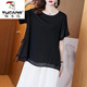 啄木鳥(niǎo)（TUCANO）雪紡衫女?huà)寢屟b黑色新款夏季圓領(lǐng)大碼短袖上衣寬松遮肚洋氣小衫 黑色 XL 121-136斤