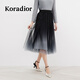 珂萊蒂爾女裝網(wǎng)紗褶皺釘珠綴飾半裙中長(cháng)款A字裙 黑色 M