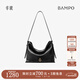 半坡飾族（bampo）中號綿綿包hobo托特包頭層牛皮大容量單肩斜挎包軟包元旦禮物 墨碳黑（中號升級拉鏈款）