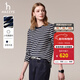 哈吉斯（HAZZYS）女裝 秋季女士純棉條紋寬松長(cháng)袖T恤女ABTSE0CCX02 藏青色NV M (160/84A 38)