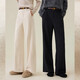 南瓜谷 新靈感黑白色褲子女桑蠶絲羊絨25新款冬季加厚直筒闊腿褲 奶霜米白-常規版（配腰帶） . . S