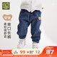 拉比童裝兒童褲子2025秋裝男女童運動(dòng)褲寶寶休閑褲子束口長(cháng)褲牛仔褲 藍色 90