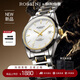 羅西尼（ROSSINI）手表男士 生日禮物鎢鋼機械黃金表夜光防水白盤(pán)鎢鋼帶7250209
