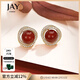 Jay紅色耳釘新年喜慶耳環(huán)女耳飾耳夾無(wú)耳洞新年禮物送女友 瑪瑙耳釘(帶證書(shū))（京倉/就近發(fā)貨）