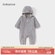 babylove嬰幼兒連體衣秋冬奧粒絨拉鏈哈衣爬服寶寶保暖連帽外出服 鉛灰色 90cm