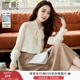 香影法式襯衫女長(cháng)袖2026春季新款米白蝴蝶結襯衣職業(yè)通勤飄帶上衣 米色 S