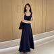 GARNUO吊帶連衣裙子女夏季2026新款法式氣質(zhì)高級感收腰顯瘦無(wú)袖背心長(cháng)裙 藍色【吊帶長(cháng)款】 S