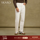 SKARO【親膚丹寧】高腰直筒白色牛仔褲男士商務(wù)休閑褲子秋季長(cháng)褲 白色SKF161-1 M （=西褲46碼）