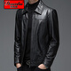 渡森虎頭層牛皮外套春秋真皮皮衣男修身皮夾克中老年爸爸商務(wù)休閑真牛皮 黑色 XL (175)