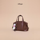 食草堂吉娜同款包包女士保齡球包植鞣牛皮輕奢單肩斜挎包通勤大容量牧野 中號深啡【不含掛飾/可單獨購買(mǎi)】