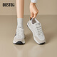 dusto德訓鞋春季女鞋新款平底中跟系帶圓頭字母003133 米黑    38   