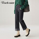 塔馳密司（touchmiss）TOUCH MISS港風(fēng)潮流冬季牛仔褲女腳口翻邊格子加厚保暖闊腿褲LSY 藏藍色 27