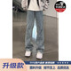 凌泊美式復古斜切彎刀牛仔褲男款冬季感直筒工裝寬松綁帶闊腿褲子潮 藍色【升級款】 99%買(mǎi)家選擇 XL